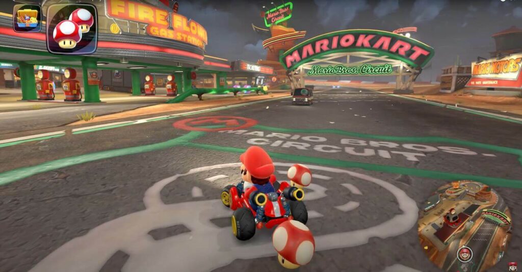 Dynamischer Wetterwechsel mit Regen auf einer Mario Kart World Strecke Dynamischer Wetterwechsel mit Regen auf einer Mario Kart World Strecke