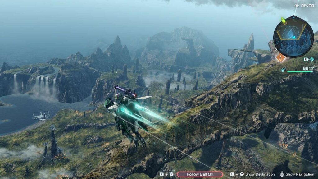Ein Skell-Mech fliegt über die fremde Landschaft in Xenoblade Chronicles X Definitive Edition Nintendo Switch Ein Skell-Mech fliegt über die fremde Landschaft in Xenoblade Chronicles X Definitive Edition Nintendo Switch