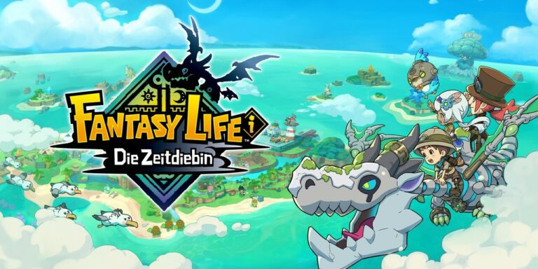 Fantasy Life i: Die Zeitdiebin Titelbild mit Hauptcharakter und der mysteriösen Zeitdiebin