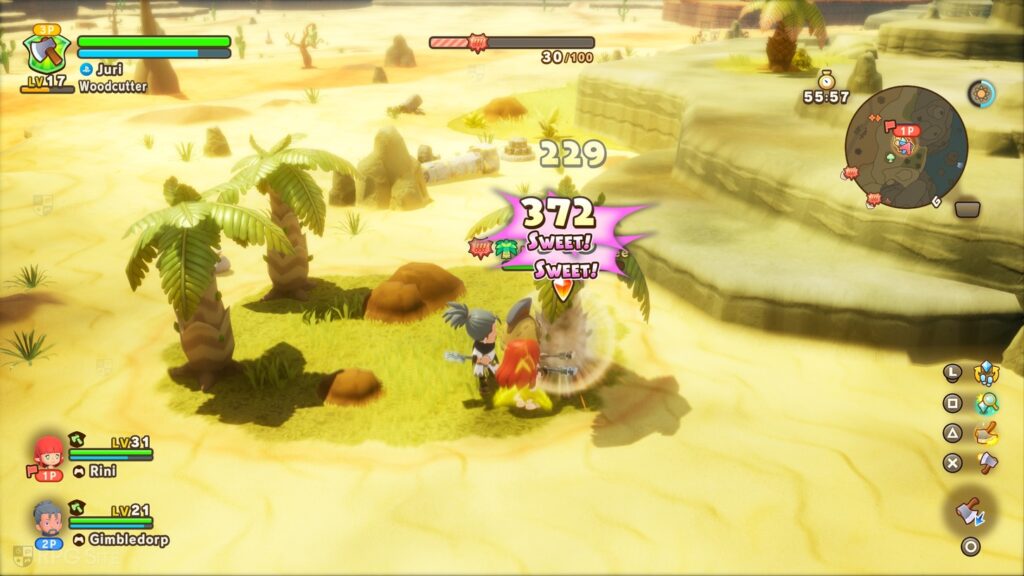 Fantasy Life i: Die Zeitdiebin zeigt Spieler, die gemeinsam einen Dungeon erkunden