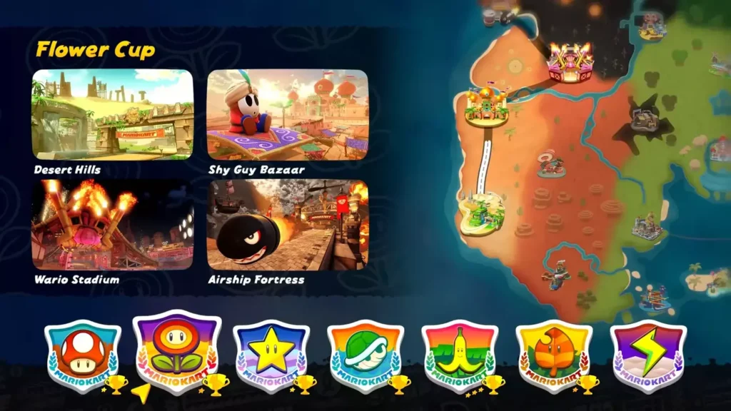 Grand Prix Modus in Mario Kart World mit verbundenen Strecken Grand Prix Modus in Mario Kart World mit verbundenen Strecken