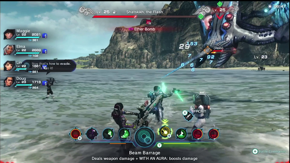 Kampfszene mit dem Kampfinterface in Xenoblade Chronicles X Definitive Edition Nintendo Switch Kampfszene mit dem Kampfinterface in Xenoblade Chronicles X Definitive Edition Nintendo Switch